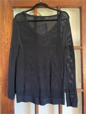 Banana Republic Navy Mesh V-Neck Pullover